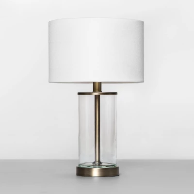 Fillable Accent With USB Table Lamp Brass - Threshold™: Modern Glass Nightstand Lamp, ETL Listed, No Bulb Included 2 Fillable Accent With USB Table Lamp Brass - Threshold™: Modern Glass Nightstand Lamp, ETL Listed, No Bulb Included