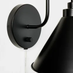 Curved Neck Wall Sconce With Metal Shade Black - Threshold™ Designed With Studio McGee: Modern Plug-In, ETL Listed, Cone-Shape -LumaHome GUEST 05452913 7b4c 4d75 a23f 38c1872afcdb