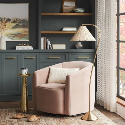 Gooseneck Floor Lamp With Natural Shade Brass - Threshold™: Adjustable, Rattan Shade, ETL Listed, Metal Base 4 Gooseneck Floor Lamp With Natural Shade Brass - Threshold™: Adjustable, Rattan Shade, ETL Listed, Metal Base - Image 2