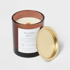 Clear Colored Glass With Woodwick And Brass Metal Inset Lid Pumpkin Spice - Threshold™ -LumaHome GUEST 0f1ab2d8 1770 4918 b056 6328d597fa18