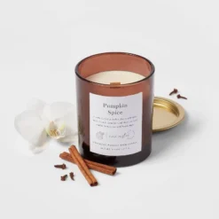 Clear Colored Glass With Woodwick And Brass Metal Inset Lid Pumpkin Spice - Threshold™ -LumaHome GUEST 1c95cc2d 2814 4cbc 9a59 3a2aef07e52e