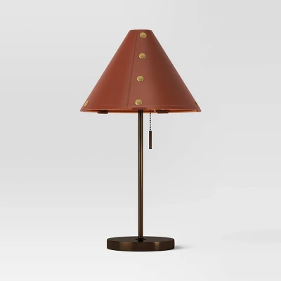Table Lamp With Leather Shade Brown - Threshold™: Metal Base, Cone Shape, No Assembly, SGS Certified, 20" Height 3 Table Lamp With Leather Shade Brown - Threshold™: Metal Base, Cone Shape, No Assembly, SGS Certified, 20" Height