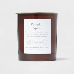 Clear Colored Glass With Woodwick And Brass Metal Inset Lid Pumpkin Spice - Threshold™ -LumaHome GUEST 3465b86f 5b6f 4975 a9b0 7950f8b118b2