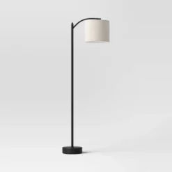 Downbridge Floor Lamp With Shade Black/Tan - Threshold™: Ambient Light, Metal Base, Linen Drum