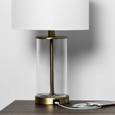 Fillable Accent With USB Table Lamp Brass - Threshold™: Modern Glass Nightstand Lamp, ETL Listed, No Bulb Included 4 Fillable Accent With USB Table Lamp Brass - Threshold™: Modern Glass Nightstand Lamp, ETL Listed, No Bulb Included - Image 3