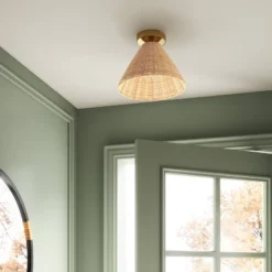 Rattan Fixed Ceiling Light Brass - Threshold™