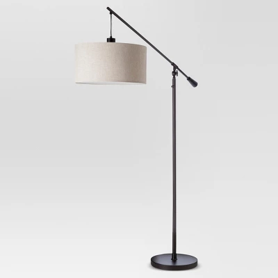 70"x16" Cantilever Drop Pendant Swing Arm Floor Lamp Brown - Threshold™: Adjustable, Metal Body, Linen Shade 4 70"x16" Cantilever Drop Pendant Swing Arm Floor Lamp Brown - Threshold™: Adjustable, Metal Body, Linen Shade - Image 2