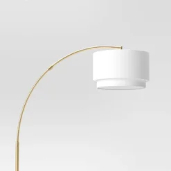 68"x41" Knurled Metal Arc Floor Lamp With Tiered Shade Brass - Threshold™: Curved Standing Illumination For Living Room -LumaHome GUEST 716aed62 6745 4880 88e9 e08826468849