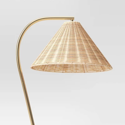 Gooseneck Floor Lamp With Natural Shade Brass - Threshold™: Adjustable, Rattan Shade, ETL Listed, Metal Base 5 Gooseneck Floor Lamp With Natural Shade Brass - Threshold™: Adjustable, Rattan Shade, ETL Listed, Metal Base - Image 3