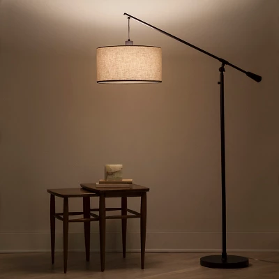 70"x16" Cantilever Drop Pendant Swing Arm Floor Lamp Brown - Threshold™: Adjustable, Metal Body, Linen Shade 5 70"x16" Cantilever Drop Pendant Swing Arm Floor Lamp Brown - Threshold™: Adjustable, Metal Body, Linen Shade - Image 3