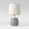 17.5"x9" Assembled Ceramic Table Lamp Blue - Threshold™: Bud-Shaped Base, Off-White Drum Shade, UL Listed