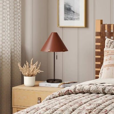 Table Lamp With Leather Shade Brown - Threshold™: Metal Base, Cone Shape, No Assembly, SGS Certified, 20" Height 4 Table Lamp With Leather Shade Brown - Threshold™: Metal Base, Cone Shape, No Assembly, SGS Certified, 20" Height - Image 2