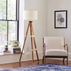 Oak Wood Tripod Floor Lamp Dark Brown - Threshold™ -LumaHome GUEST c2f8f53a ec73 4620 85f4 88ec9ed0366f