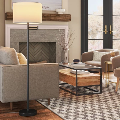 Metal Column Swing Arm Floor Lamp Black/White - Threshold™ 3 Metal Column Swing Arm Floor Lamp Black/White - Threshold™