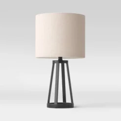 Medium Modern Industrial Assembled Table Lamp Black - Threshold™: UL Listed, Cotton-Linen Shade, Metal Body, No Bulb Included -LumaHome GUEST efa66634 4d97 4129 8a6a 512cfcfb59c4
